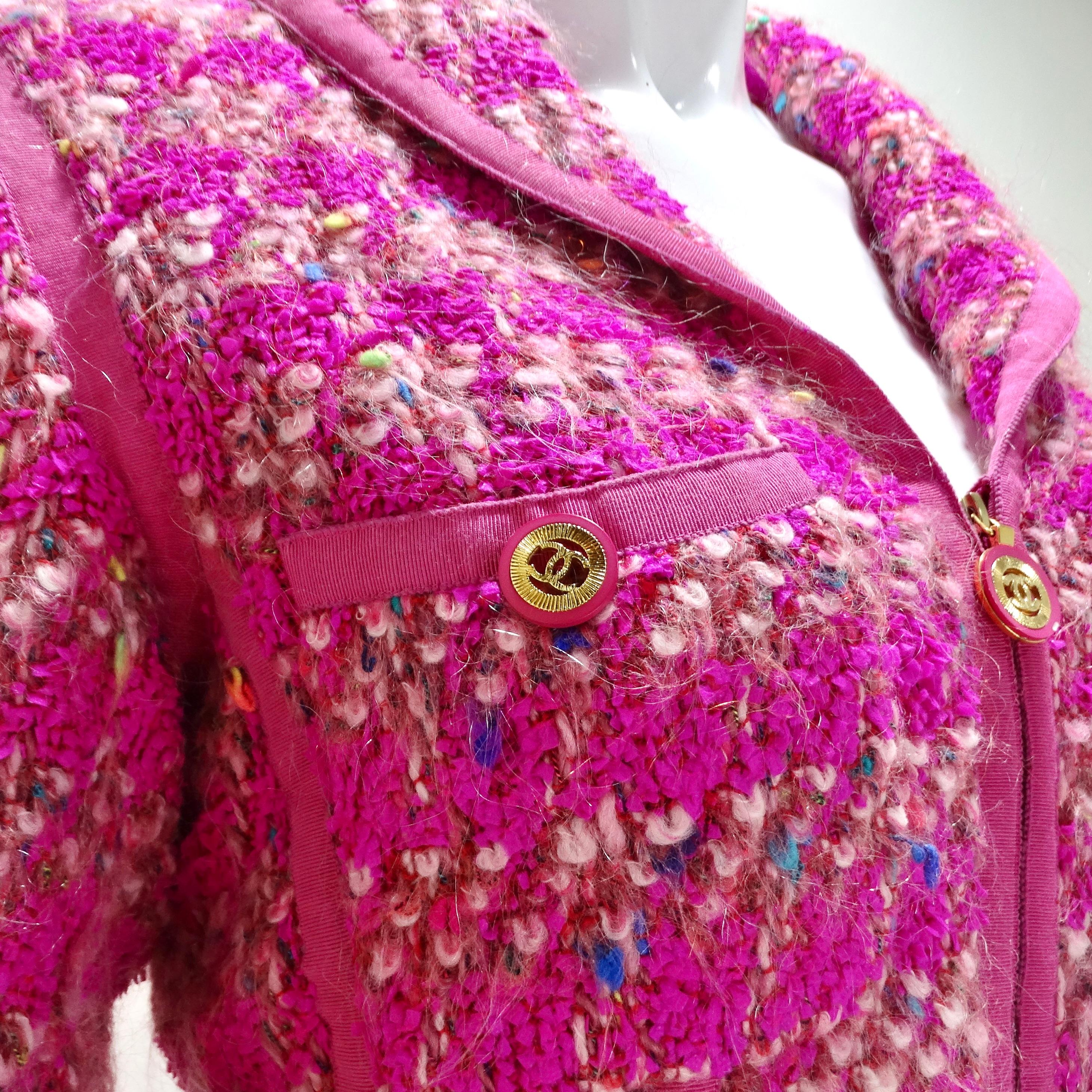  Chanel Automne 1991 Veste en tweed rose vif Unisexe 