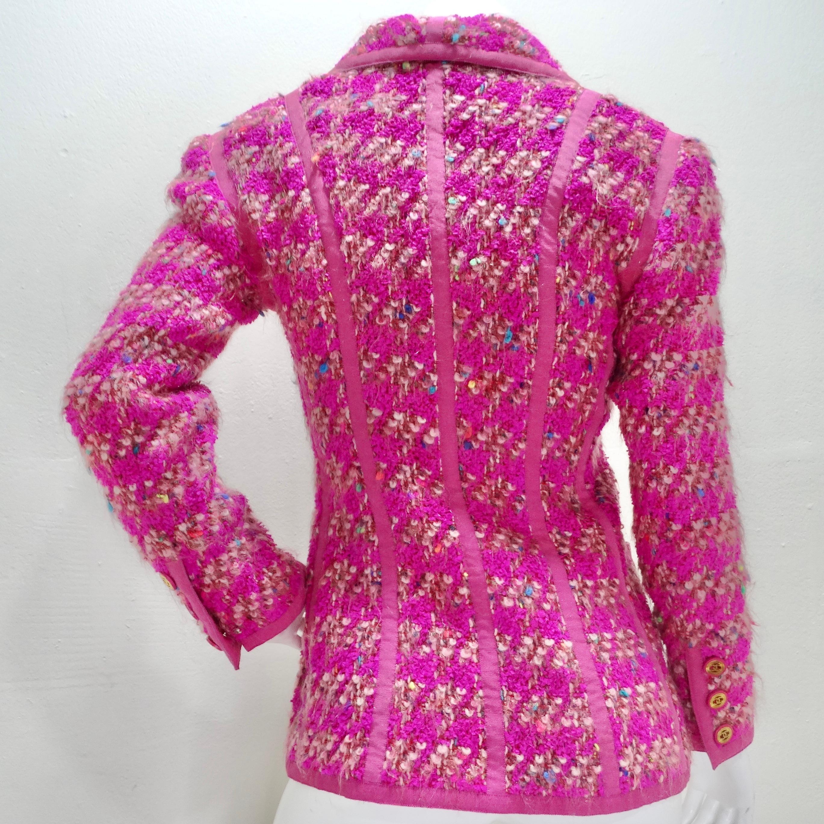 Chanel Automne 1991 Veste en tweed rose vif 3