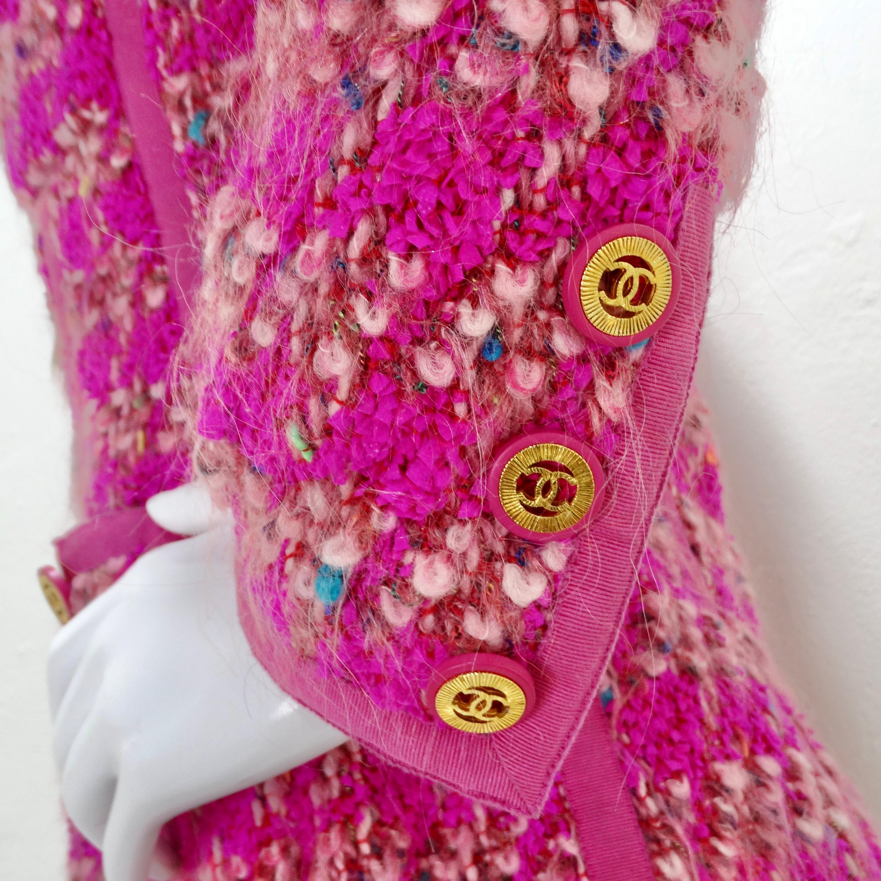 Chanel Automne 1991 Veste en tweed rose vif 5