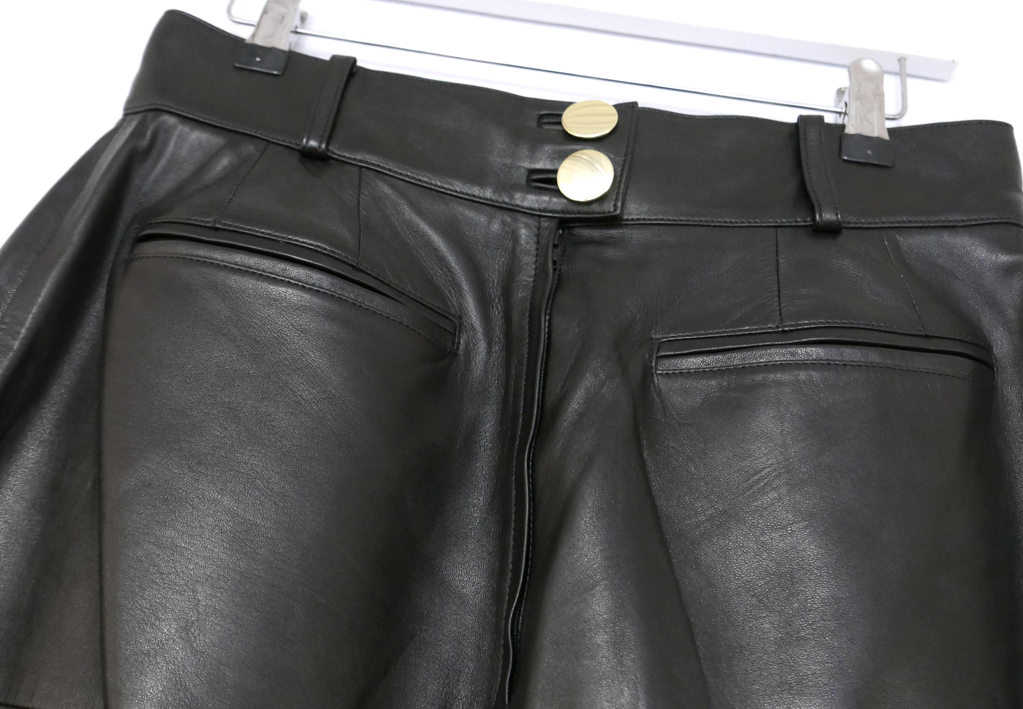 Chanel Fall 1992 Black Leather CC Button Skirt For Sale 3