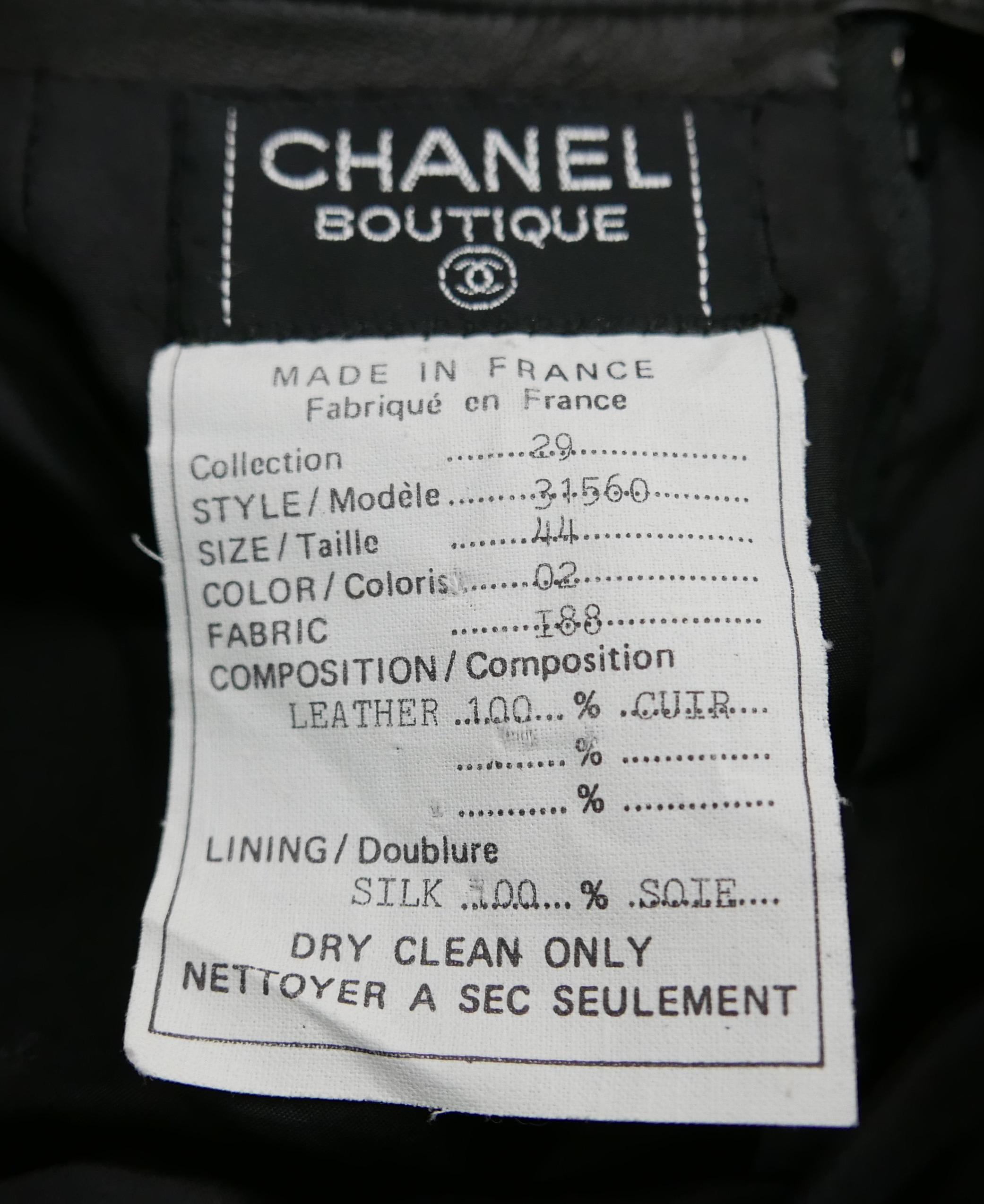 Chanel Fall 1992 Black Leather CC Button Skirt For Sale 4
