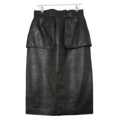 Vintage Chanel Fall 1992 Black Leather CC Button Skirt