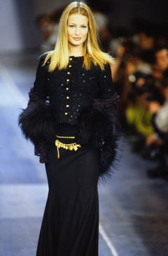 CHANEL Fall 1993 Runway Navy Sequin Tweed Suit 44 FR