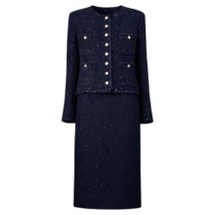 CHANEL Fall 1993 Runway Navy Sequin Tweed Suit 44 FR