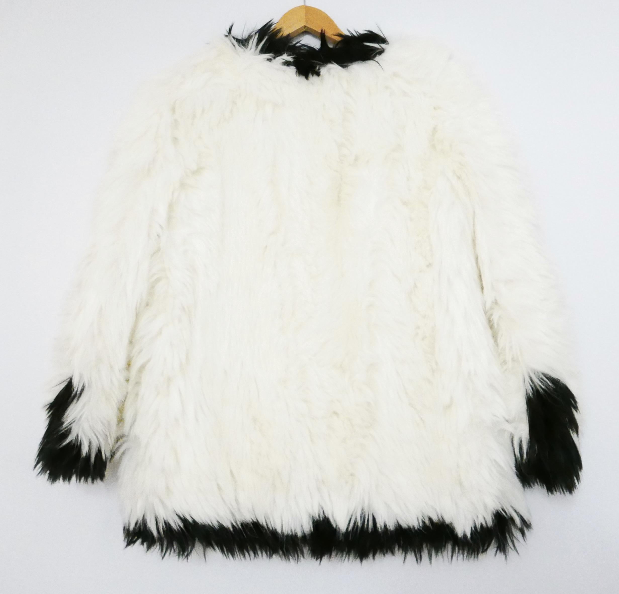 Chanel Fall 1994 Black & White Faux Fur Coat For Sale 2
