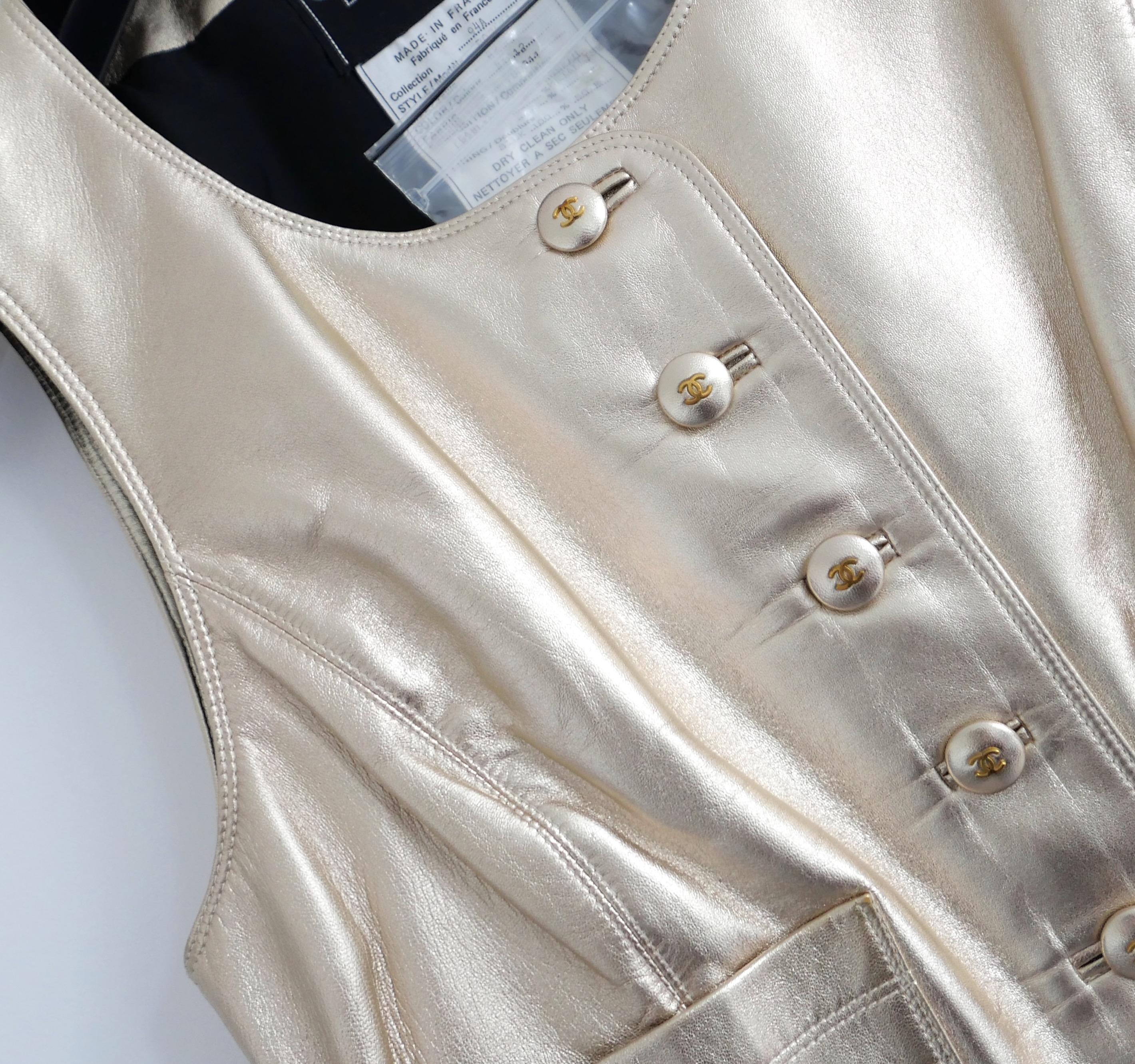 Or Chanel Fall 1994 Gold Leather CC Button Waistcoat Vest Jacket en vente