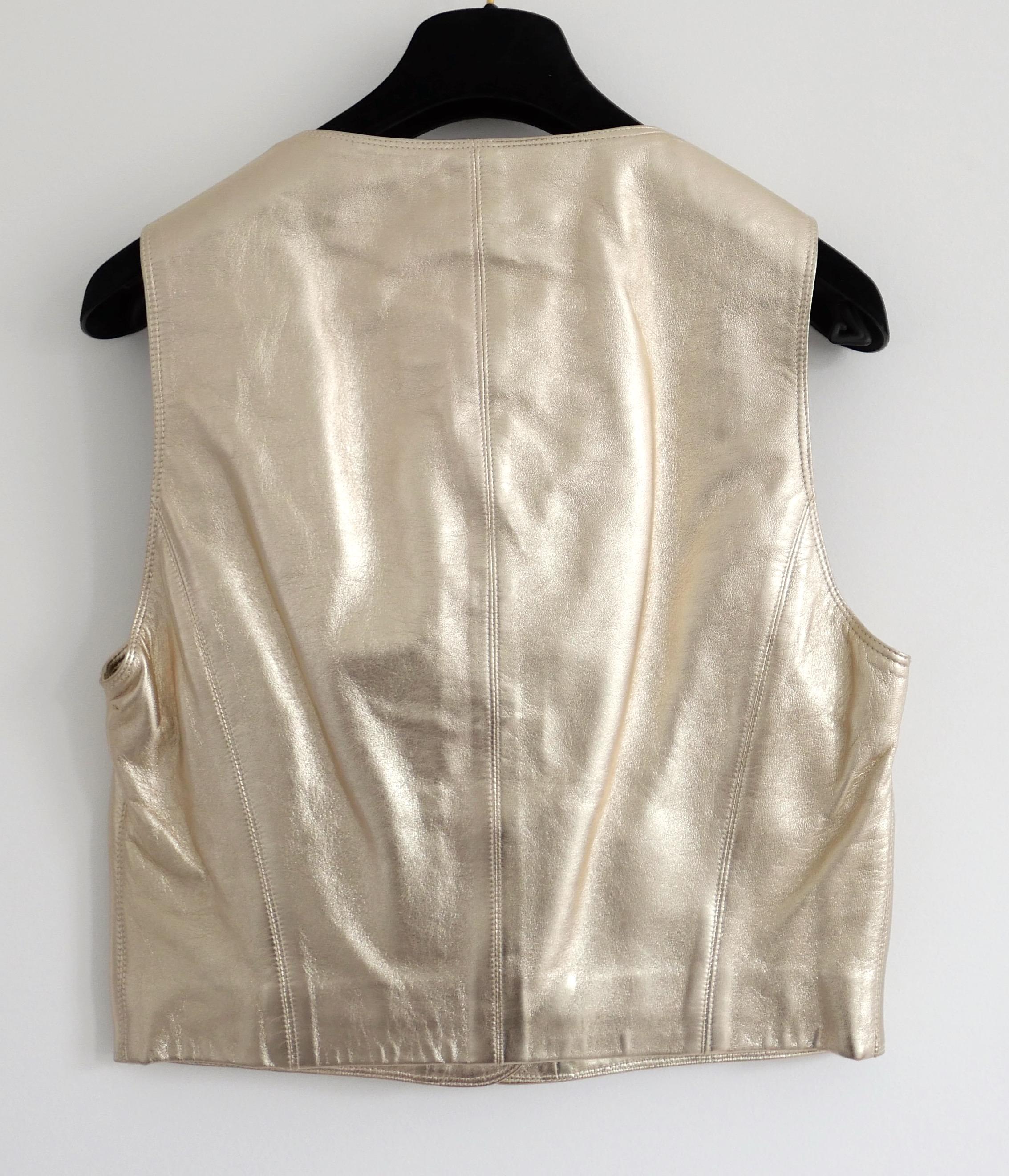 Chanel Fall 1994 Gold Leather CC Button Waistcoat Vest Jacket Pour femmes en vente