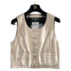 Chanel Fall 1994 Gold Leather CC Button Waistcoat Vest Jacket