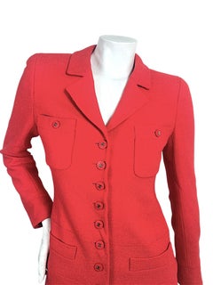 Chanel Fall 1995 95A Coral Bouclé CC Button Tailored Jacket by Karl Lagerfeld