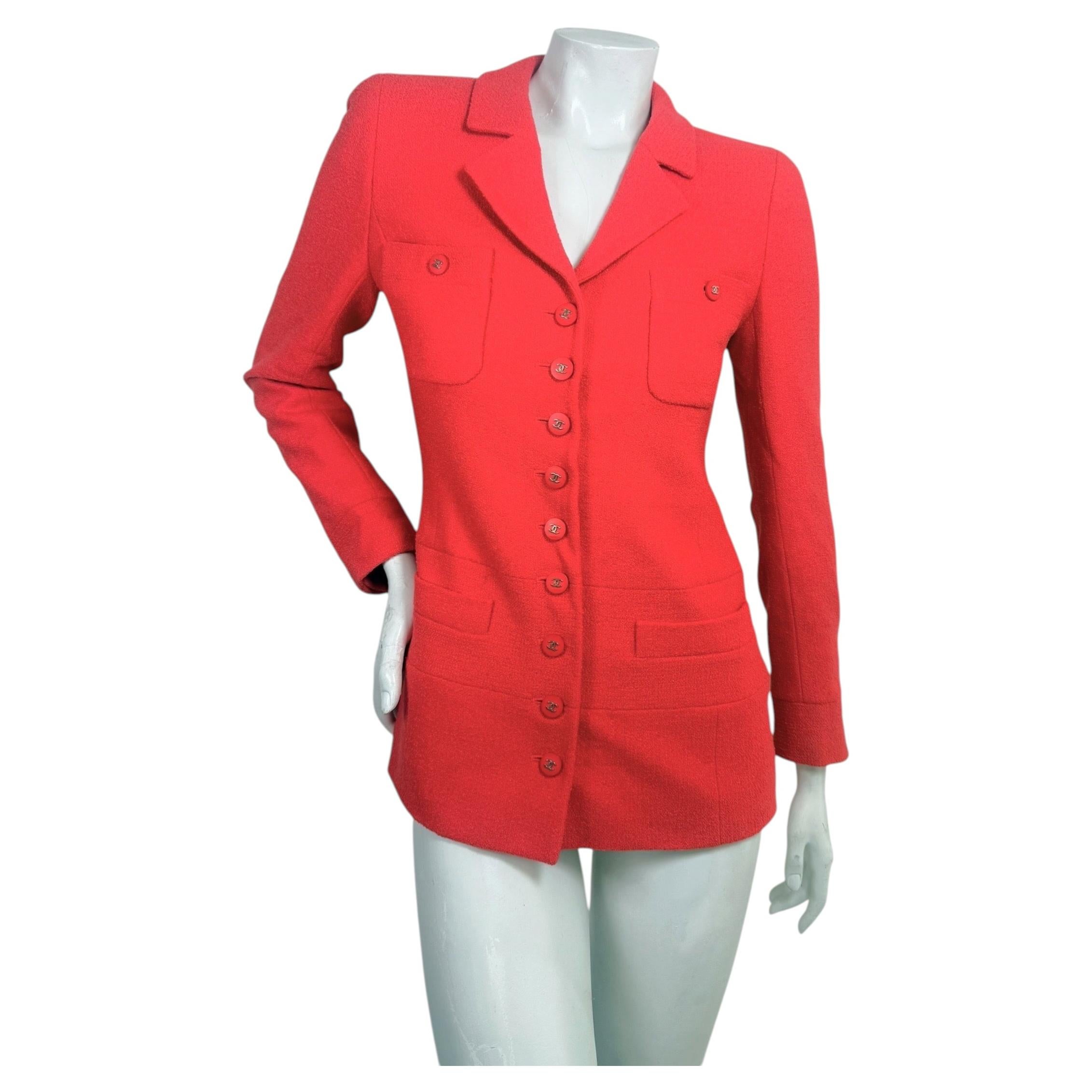 Chanel Fall 1995 95A Coral Bouclé CC Button Tailored Jacket by Karl Lagerfeld