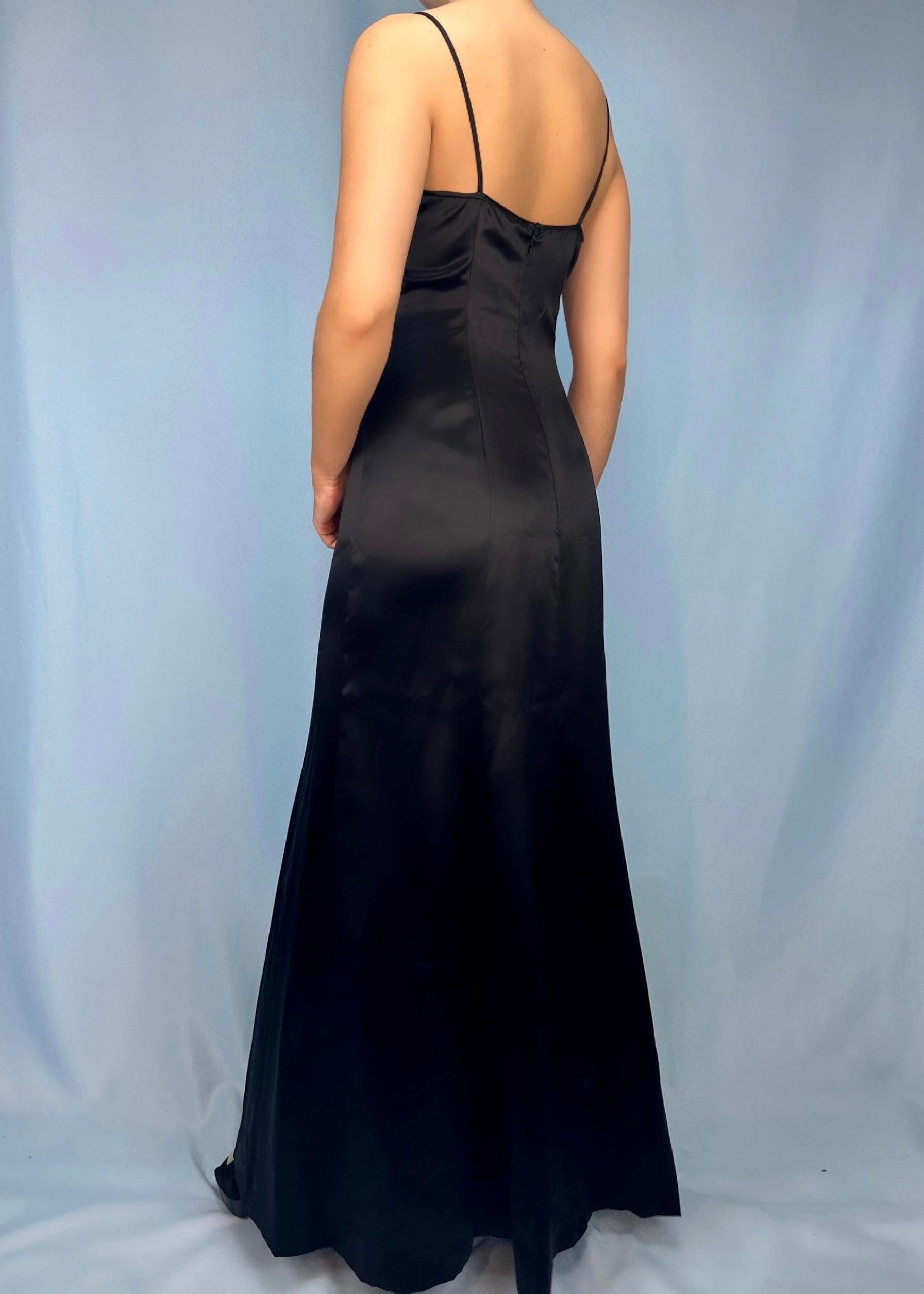 Chanel Fall 1995 Black Silk Satin Gown Dress In Excellent Condition For Sale In Hertfordshire, GB