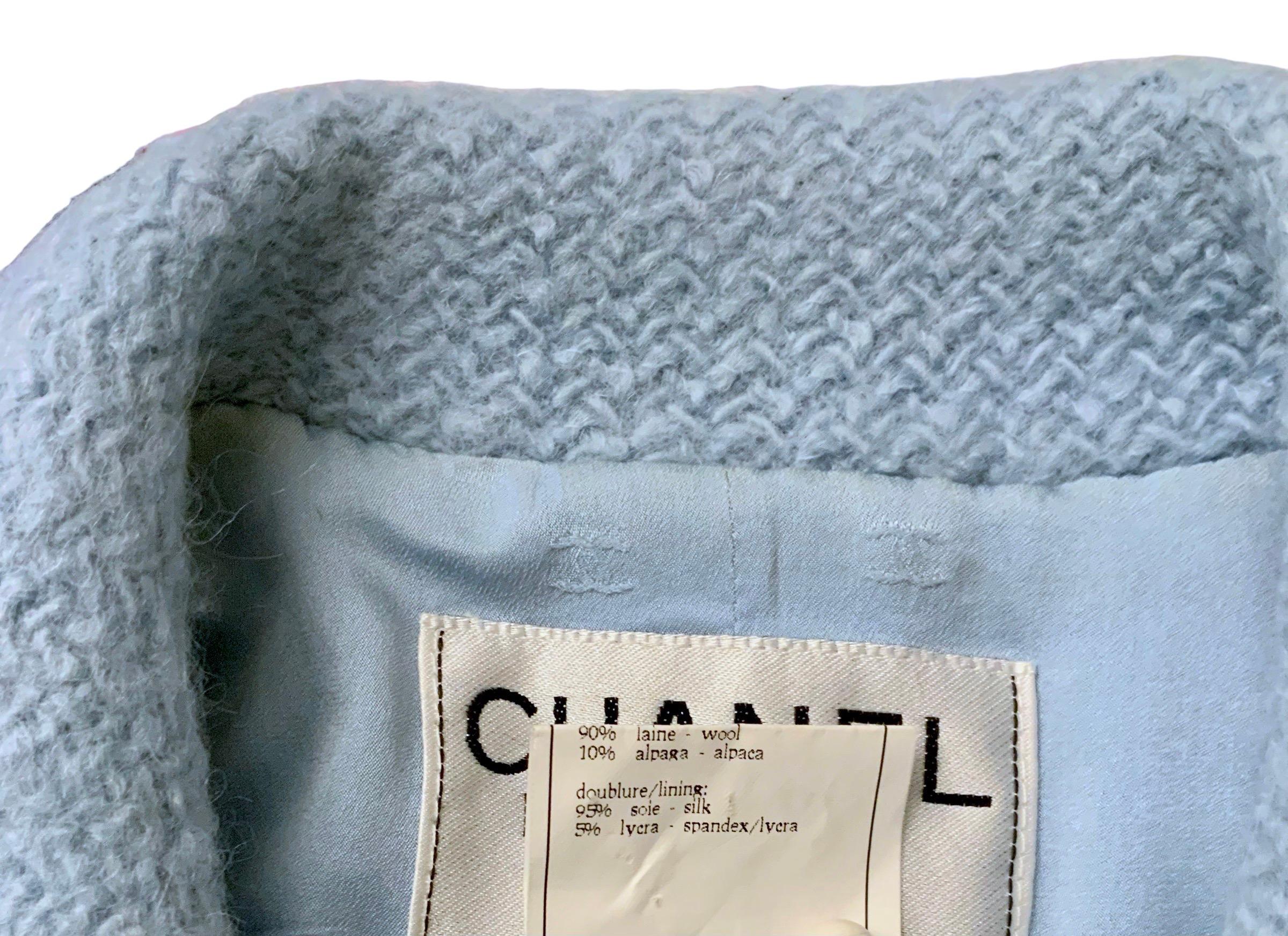 Chanel Fall 1996 Rare Light Blue Wool Tweed Jacket 1