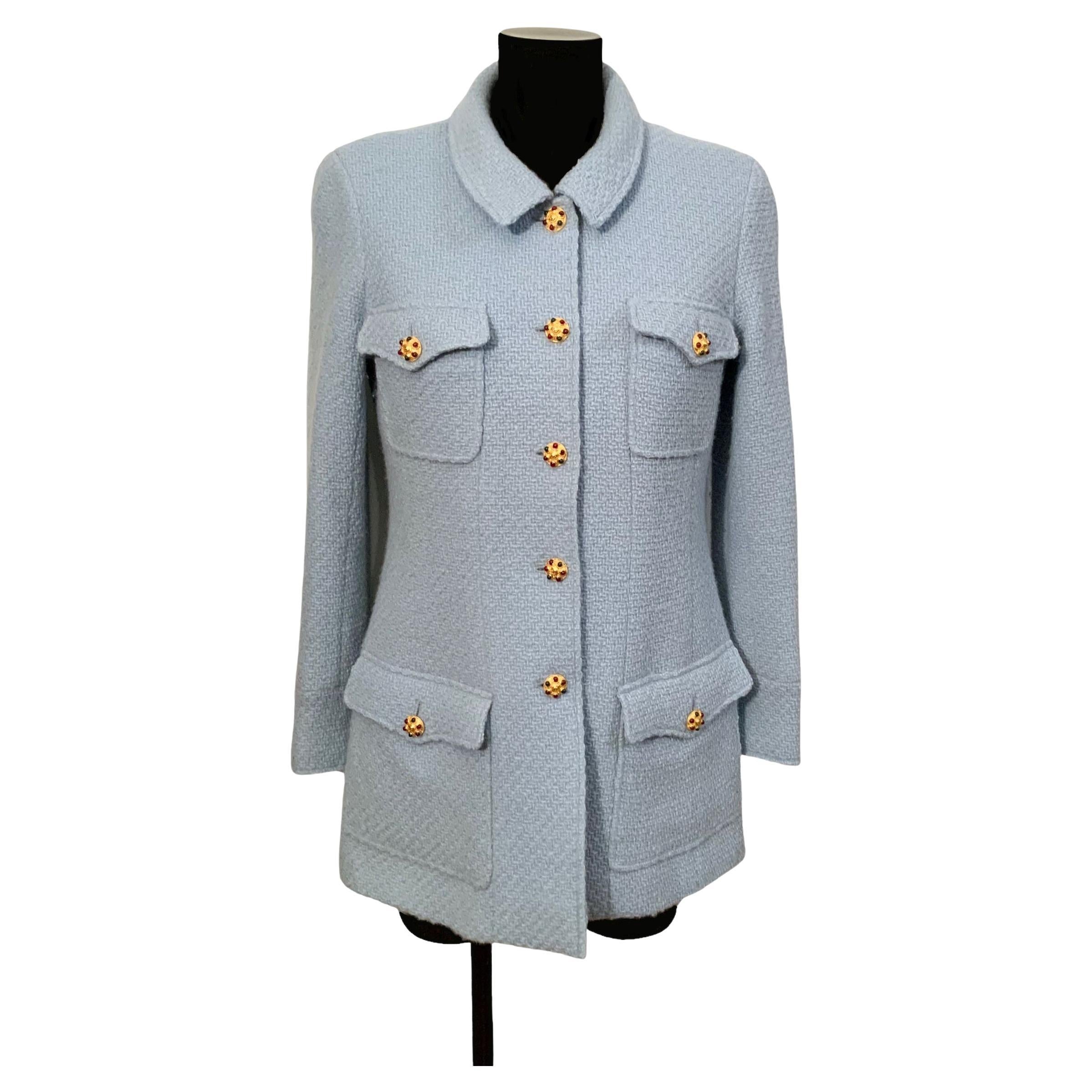 Chanel Fall 1996 Rare Light Blue Wool Tweed Jacket