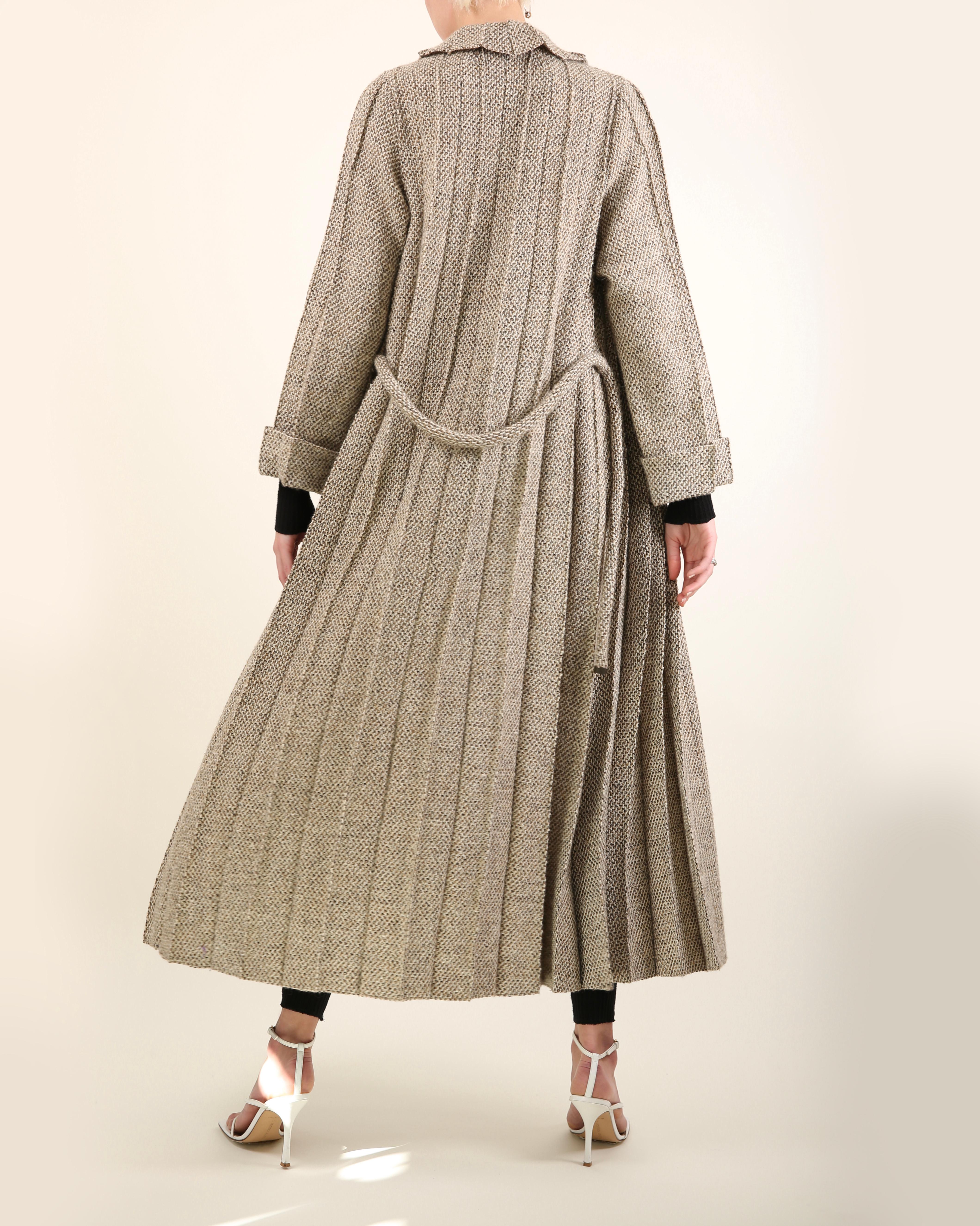 Chanel Fall 1998 brown & white tweed wool long pleated maxi jacket dress coat 10