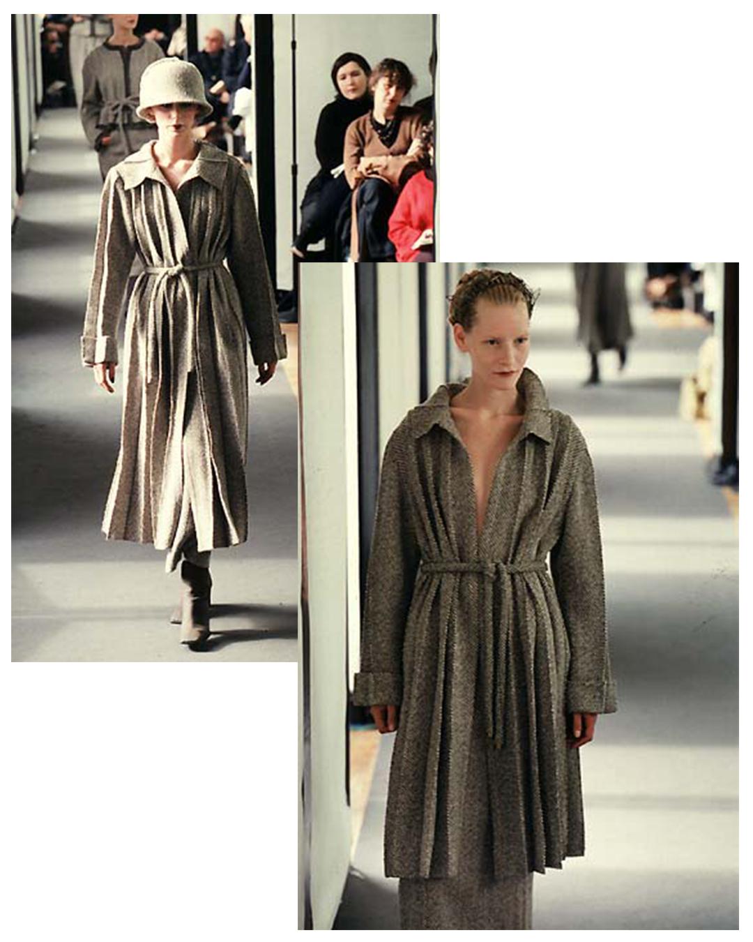 Chanel Fall 1998 brown & white tweed wool long pleated maxi jacket dress coat   For Sale 12