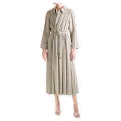 Chanel Fall 1998 brown & white tweed wool long pleated maxi jacket dress coat  