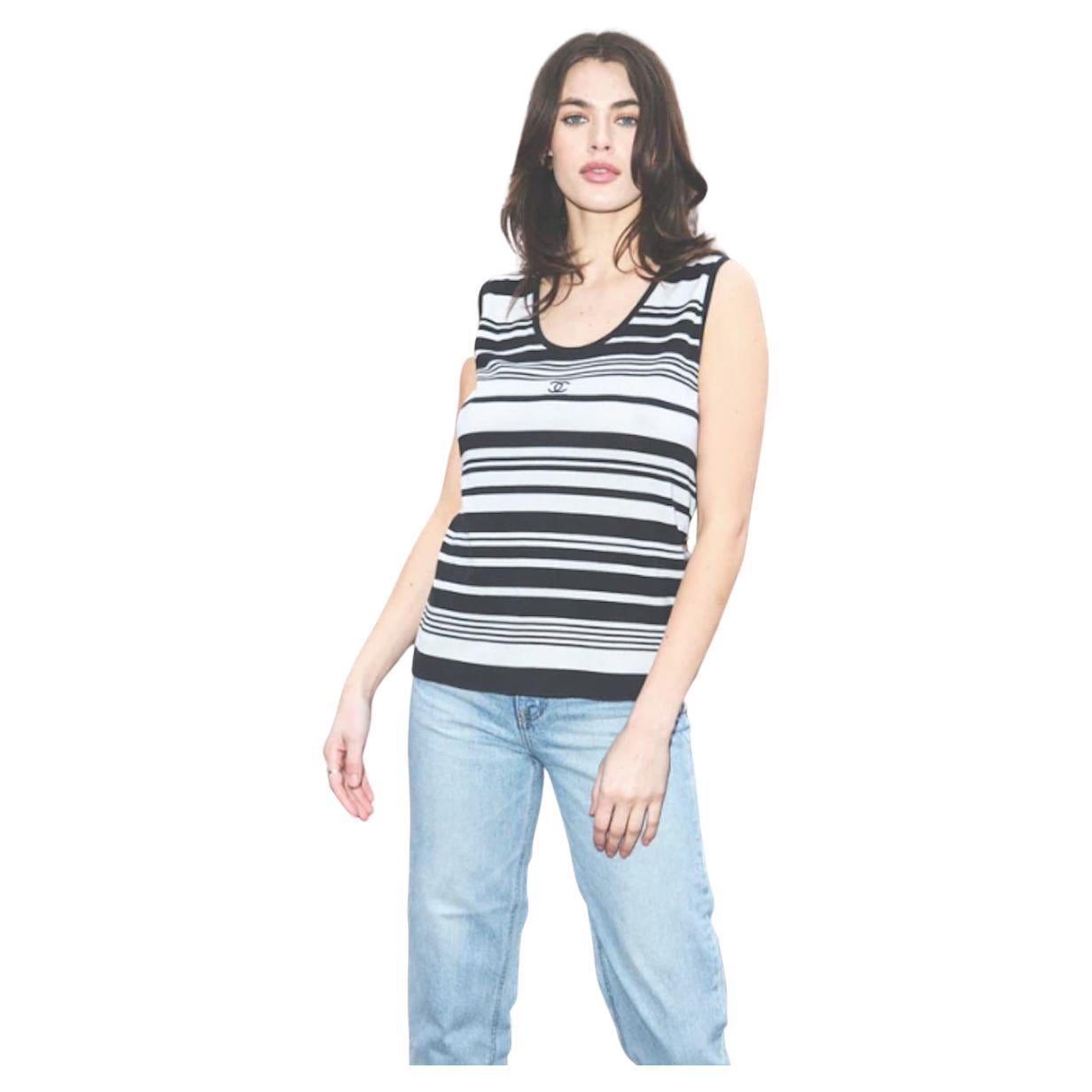 Chanel Herbst 1998 Gestreiftes Stricktank im Angebot