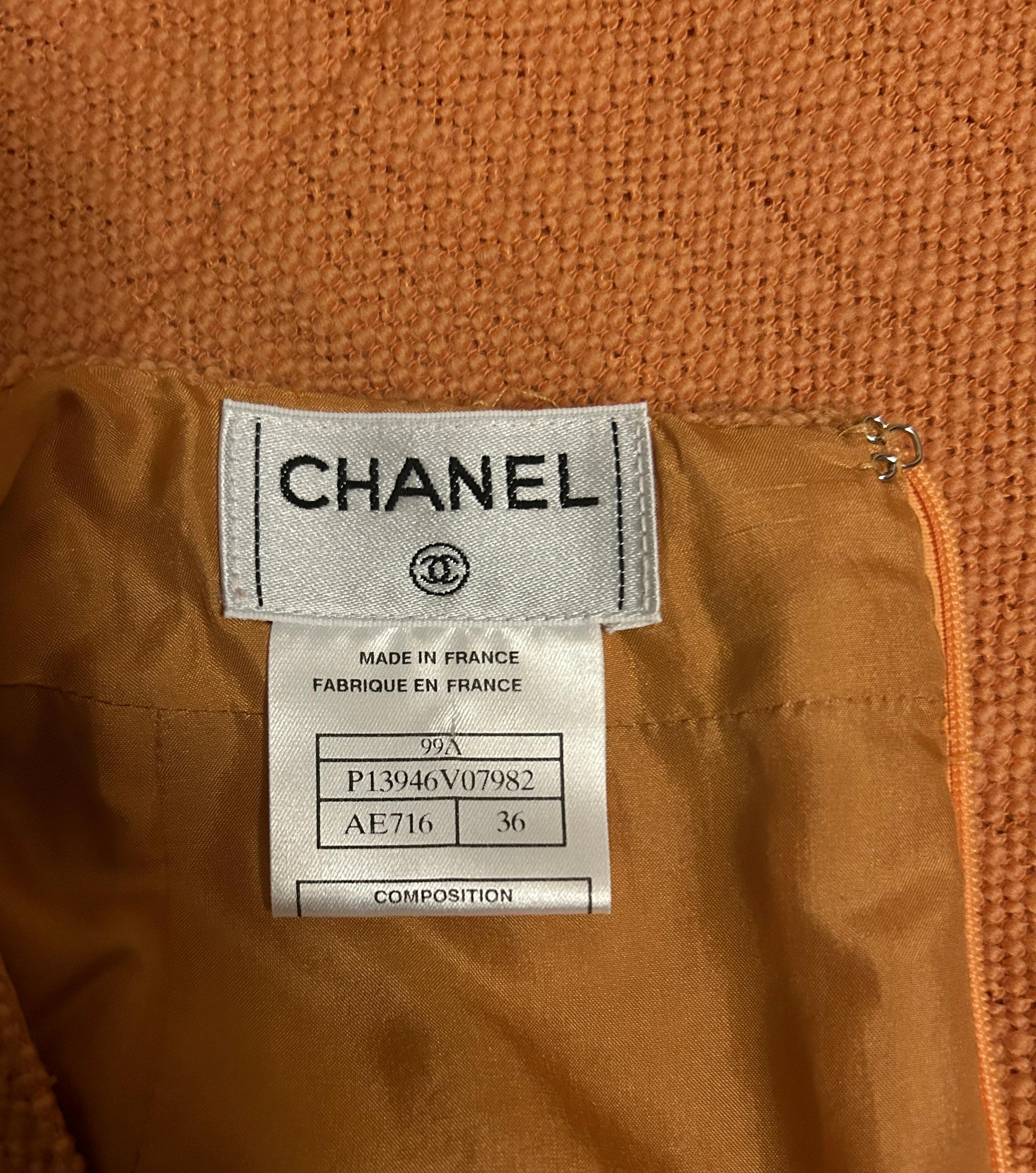Vintage Chanel Fall 1999 Orange Ruffle Hem Pencil Skirt For Sale 2