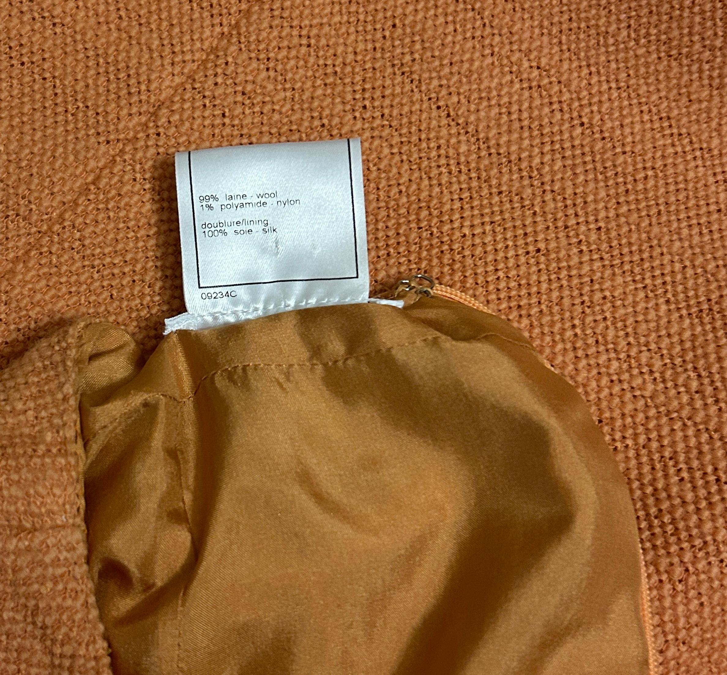 Vintage Chanel Fall 1999 Orange Ruffle Hem Pencil Skirt For Sale 3
