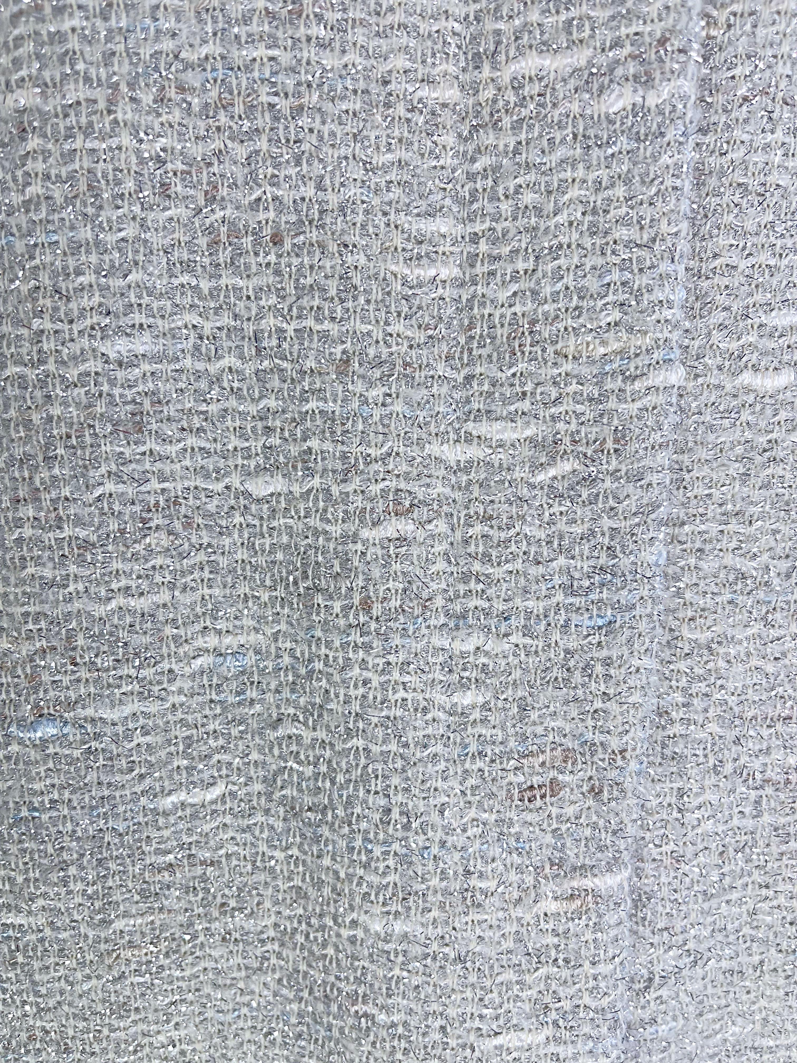Chanel Fall 1999 Runway Size 46 Large Silver Tweed Vintage Blazer Jacket Pockets For Sale 2