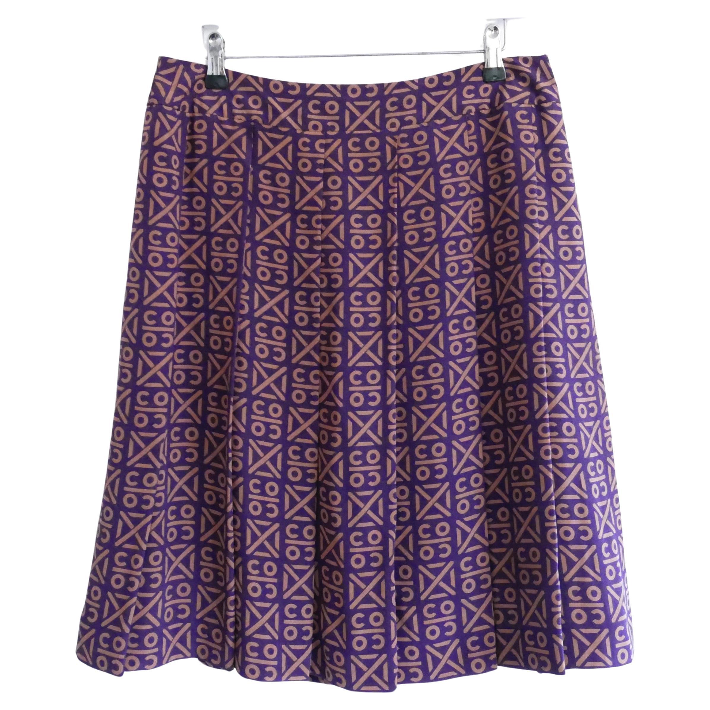 Chanel Fall 2000 CC Logo Print Pleated Silk Skirt For Sale