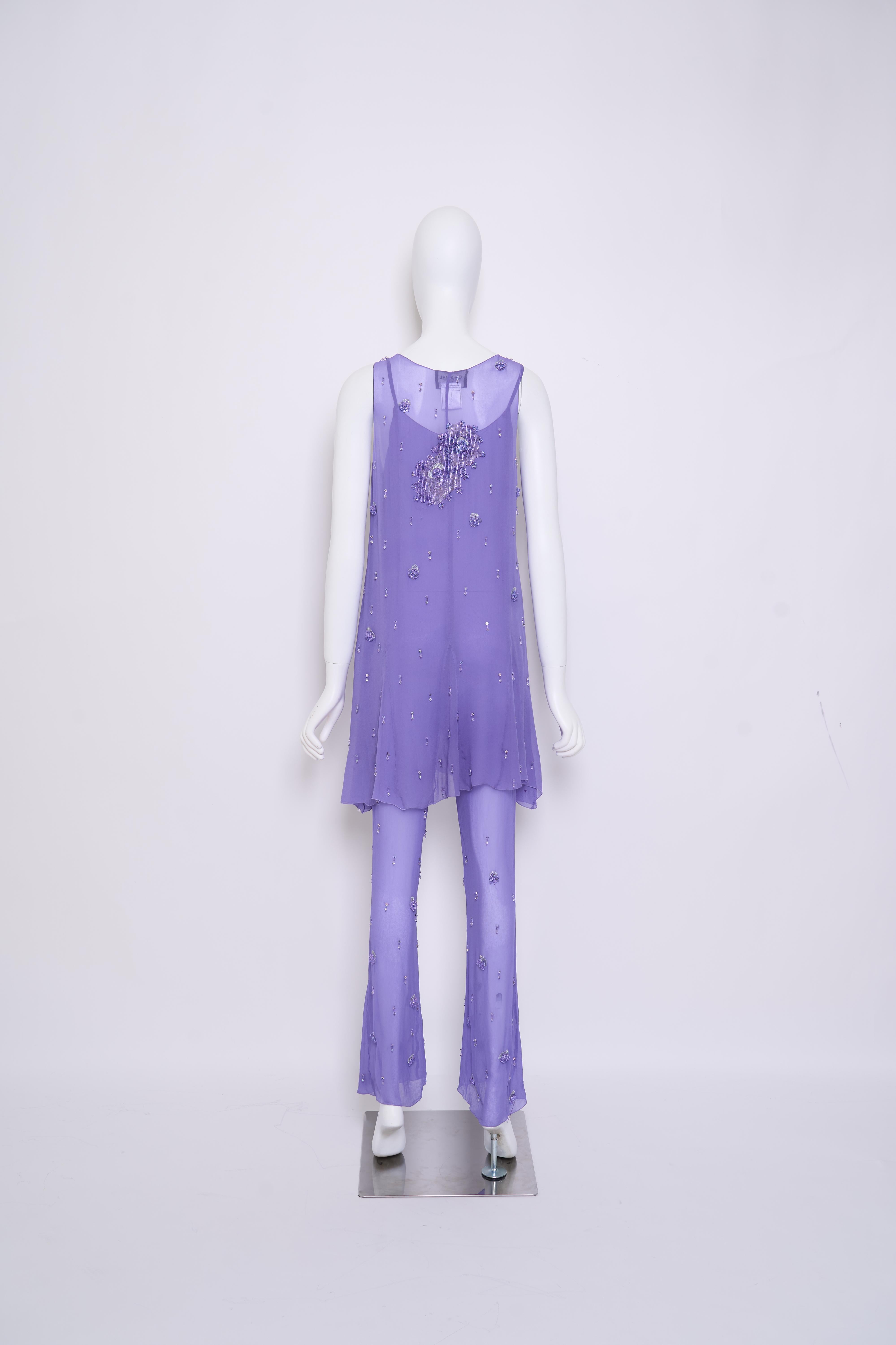 Chanel Fall 2000 Demi-Couture Embellished Two Piece Shiffon In Good Condition For Sale In Hong Kong, HK