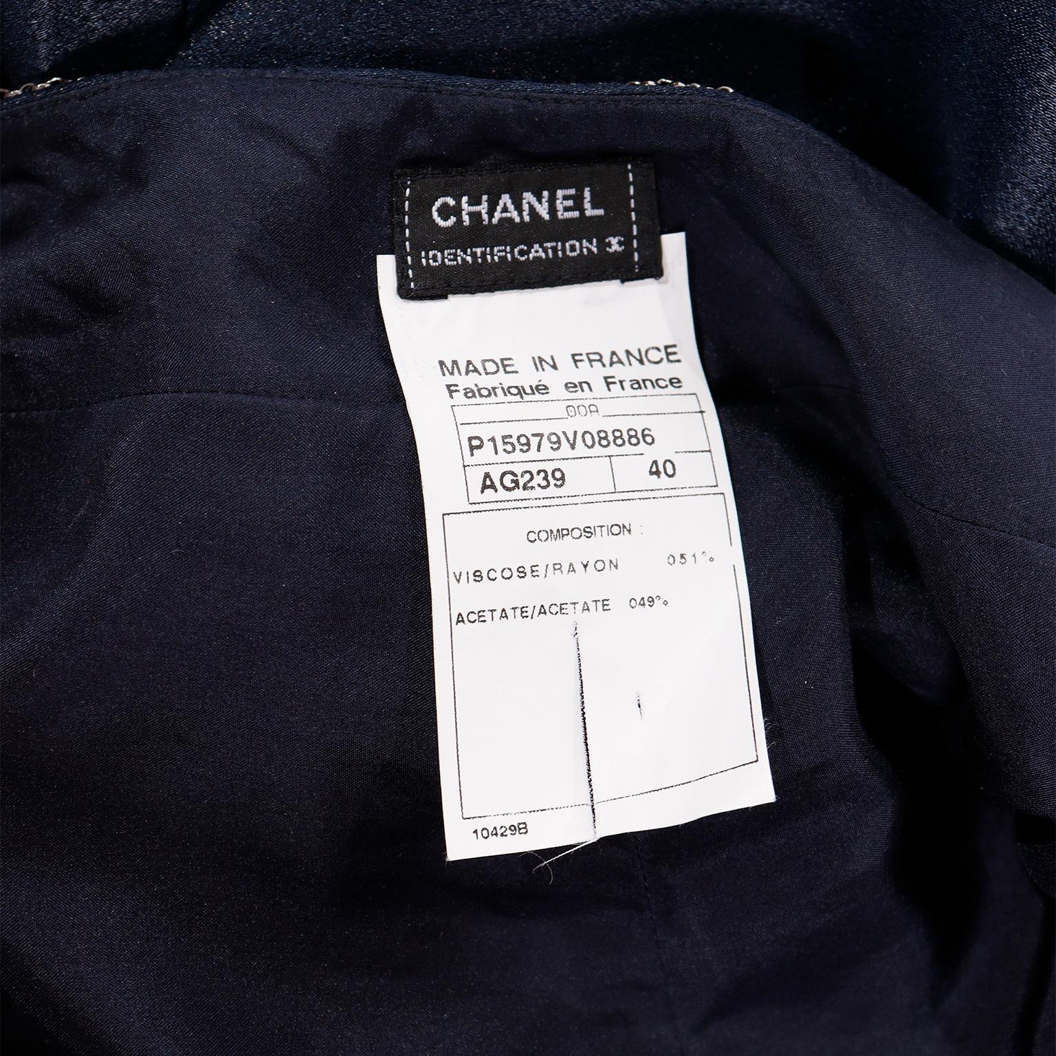 Chanel Fall 2000 Midnight Blue Satin Trousers With Wide Legs & Chain Detail For Sale 2
