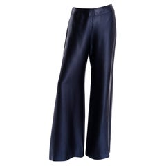 Chanel Fall 2000 Midnight Blue Satin Trousers With Wide Legs & Chain Detail