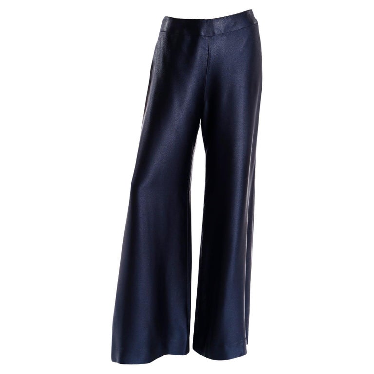 Chanel Fall 2000 Midnight Blue Satin Trousers With Wide Legs and Chain ...
