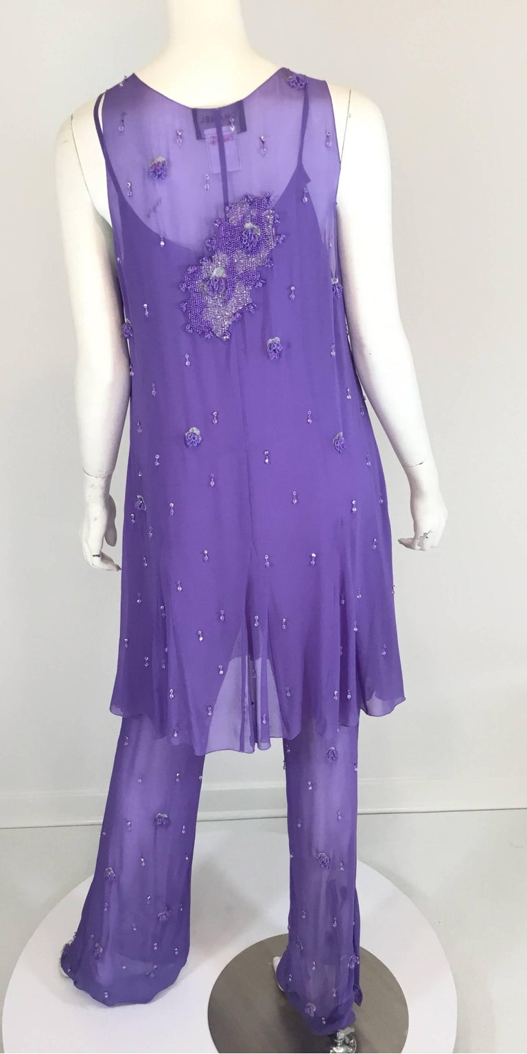 Chanel Lavender Silk Beaded Jumpsuit and Tunic Set, Ready to Wear Fall