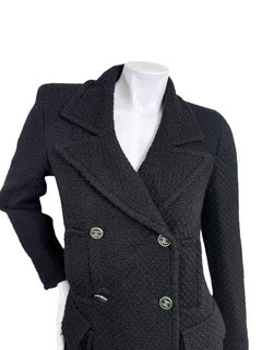 Chanel Fall 2001 01A Black Bouclé Double Breasted CC Button Jacket FR 36