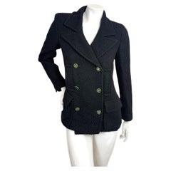 Chanel Fall 2001 01A Black Bouclé Double Breasted CC Button Jacket FR 36