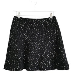 Chanel Spring 2002 Black Silver Sequin Tweed Flared Mini Skirt FR38