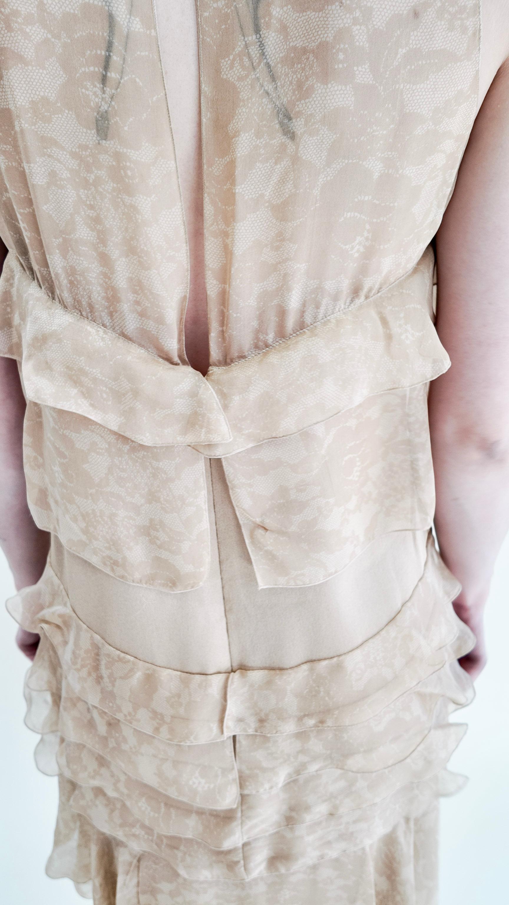 Chanel Fall 2002 Tan Silk Dropped Waist Dress For Sale 8