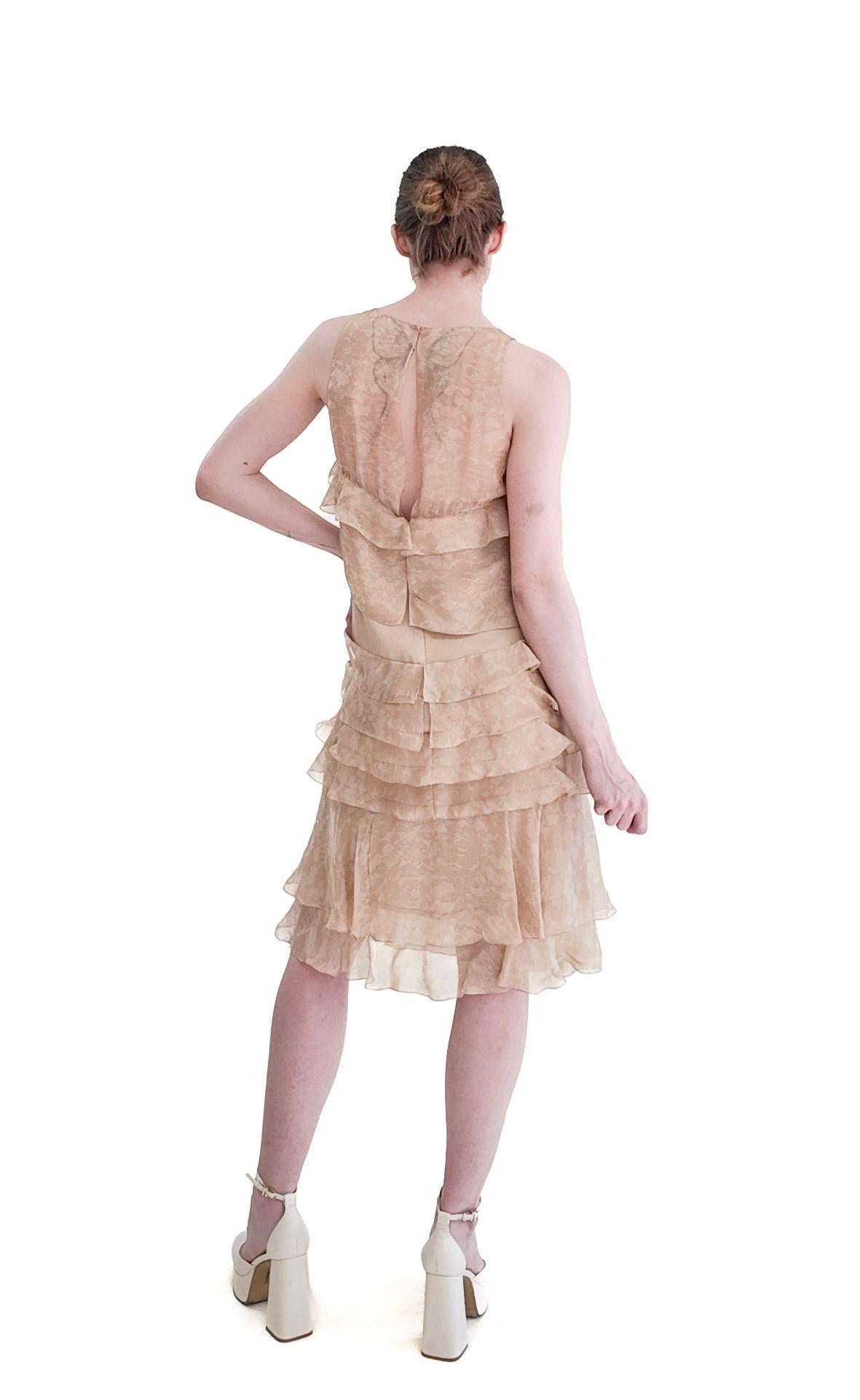 Women's Chanel Fall 2002 Tan Silk Dropped Waist Dress For Sale
