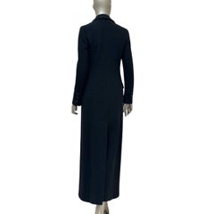 Chanel Fall 2006 Long Wool Coat Black Navy Herringbone Size FR 38
