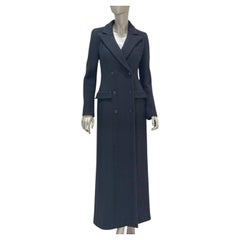 Chanel Fall 2006 Long Wool Coat Black Navy Herringbone Size FR 38