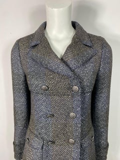Chanel Fall 2007 Grey and Metallic Double Breasted Jacket - Size 34