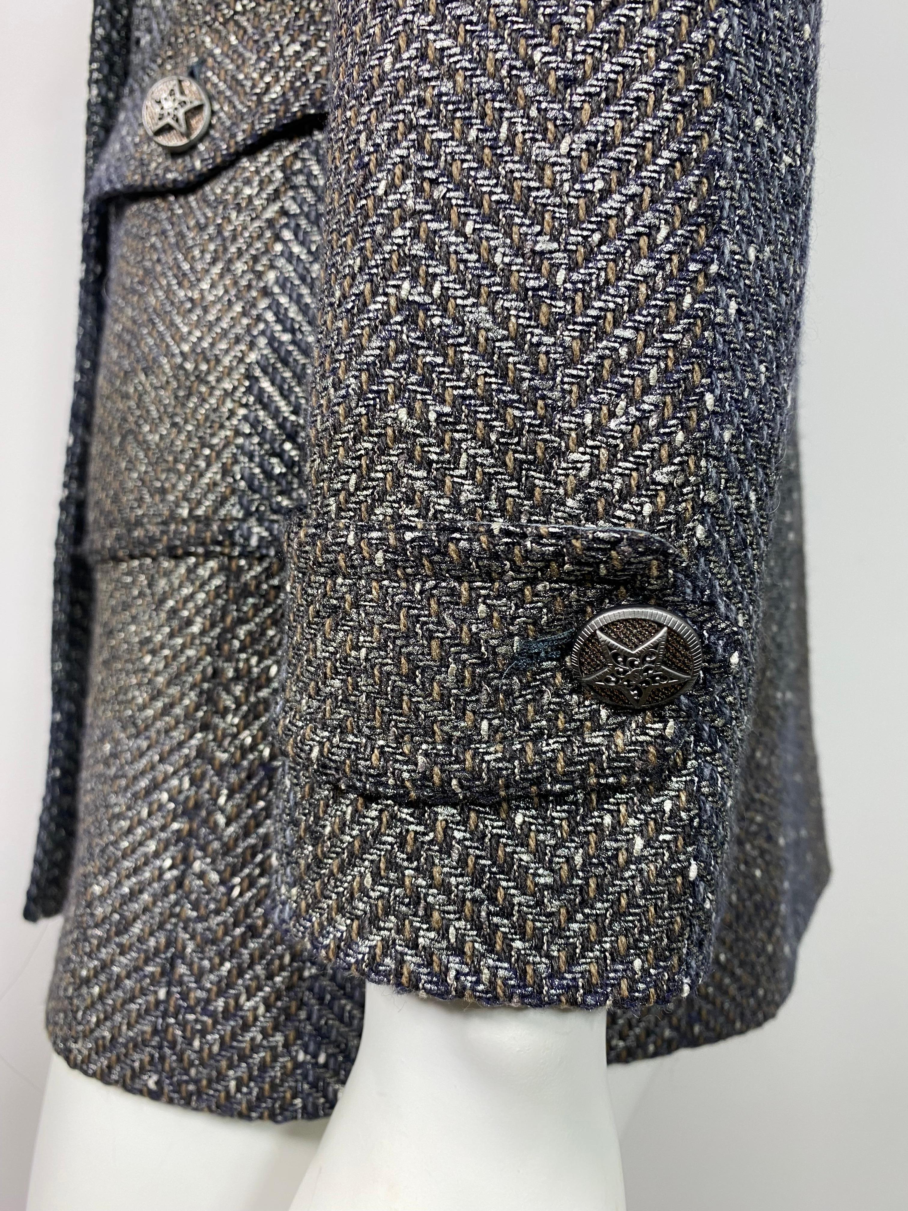 Chanel Fall 2007 Grey and Metallic Double Breasted Jacket - Size 34 For Sale 5