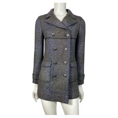 Chanel Otoño 2007 Chaqueta de doble botonadura gris y metalizada - Talla 34