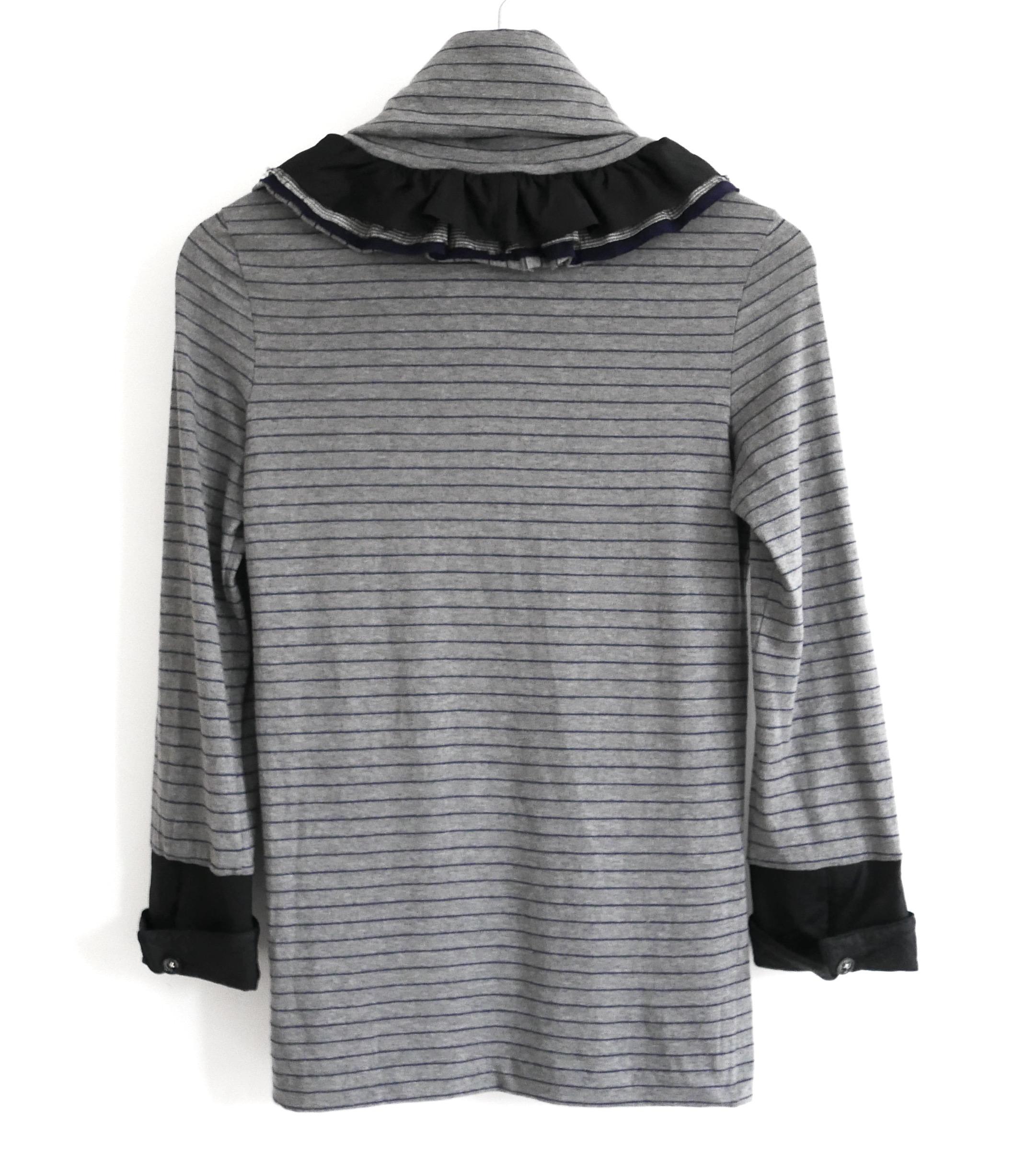 Chanel Fall 2008 Ruffle Frilled Neck Striped Jersey Top In Excellent Condition For Sale In London, GB