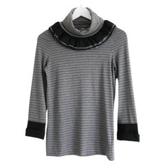 Chanel Fall 2008 Ruffle Frilled Neck Striped Jersey Top