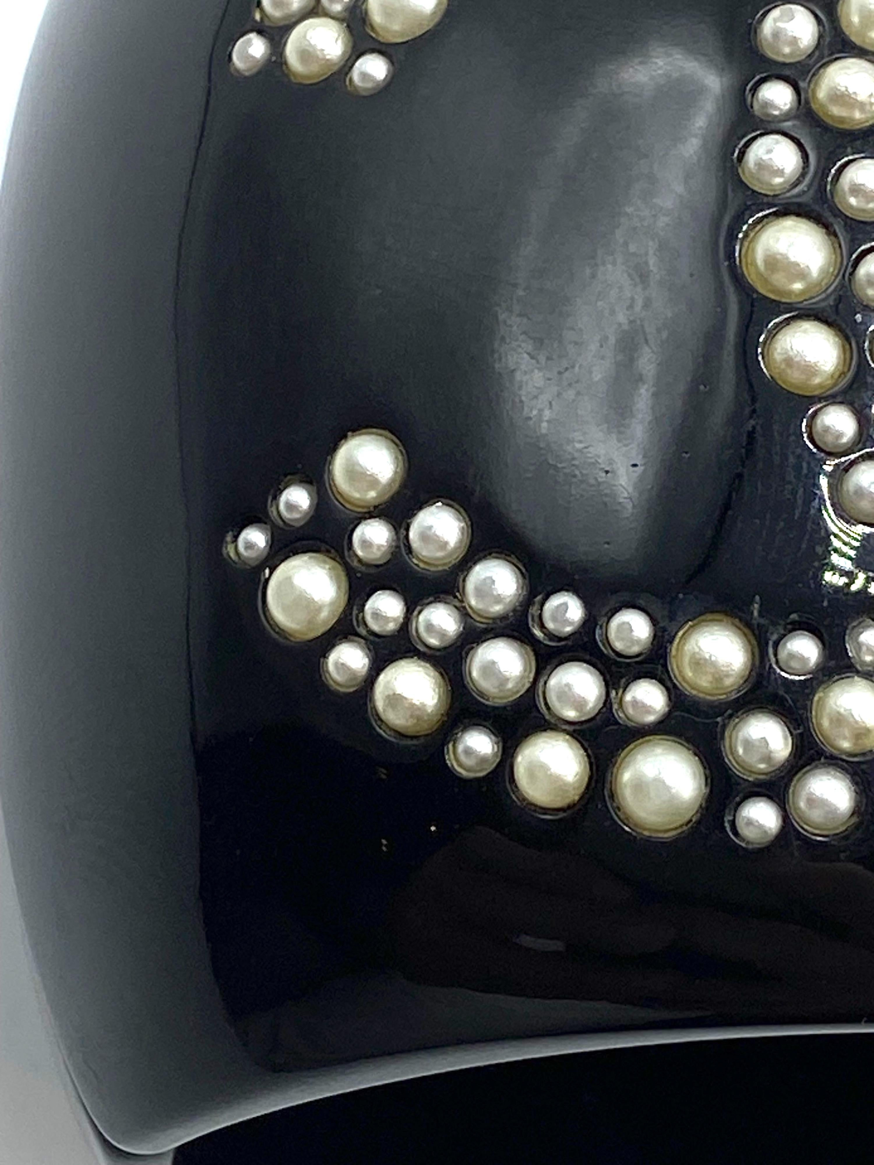 Chanel Fall 2009 Black Resin & Pearl Logo Cuff Bracelet 3