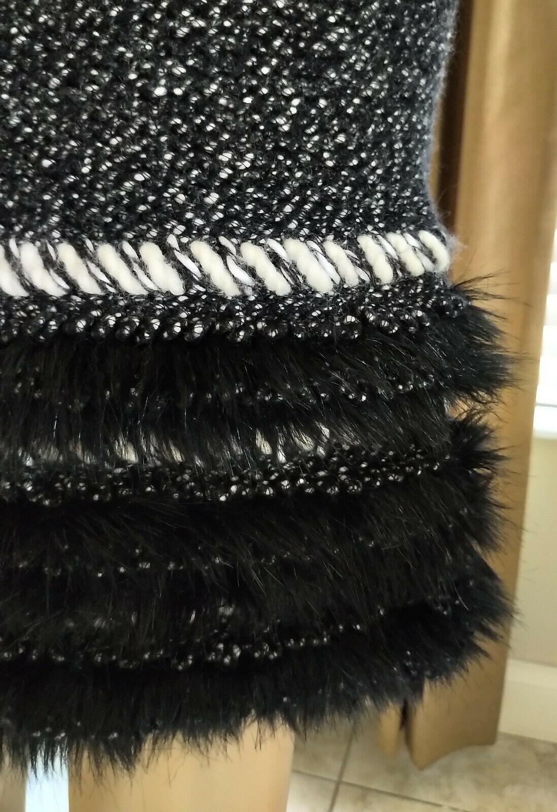 Chanel Fall 2010 Black & White Tweed Cashmere Fur Fringe Dress FR 38/ US 4 6 1