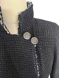 Chanel Fall 2010 Karl Lagerfeld Black Sequin Trim Double Breasted Jacket FR34