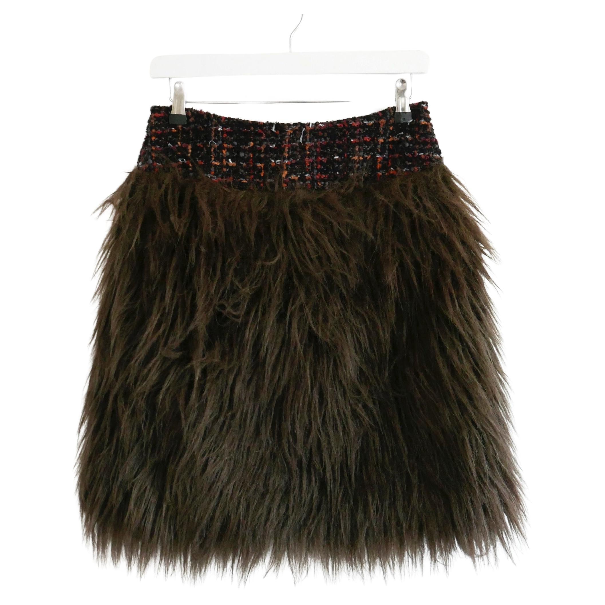 Chanel Fall 2010 Tweed & Faux Fur Skirt For Sale