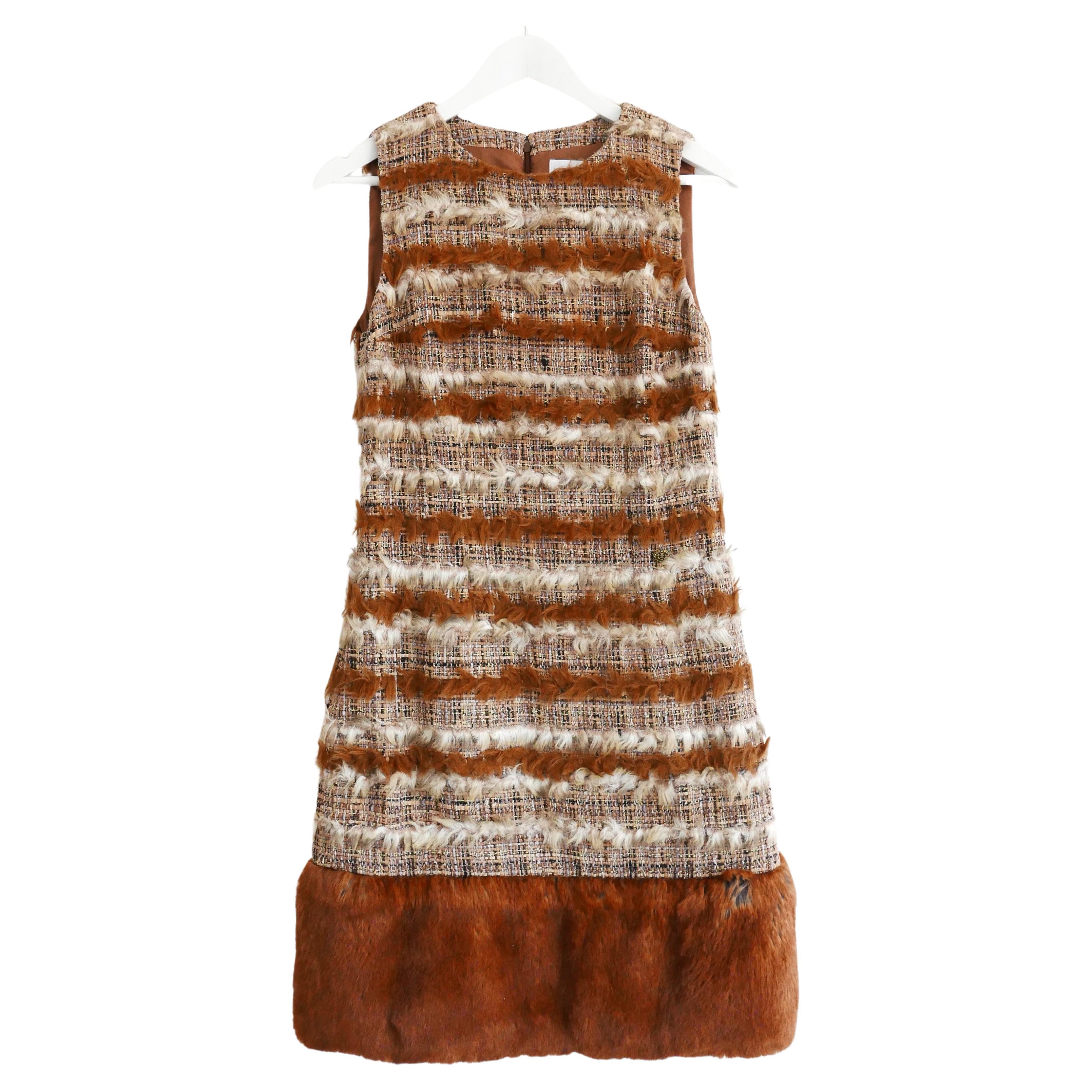 Chanel Fall 2010 Yeti Collection Tweed & Faux Fur Dress For Sale