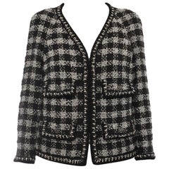 Chanel Fall 2011 Ad Campaign Silver Black Check Tweed Jacket - 40