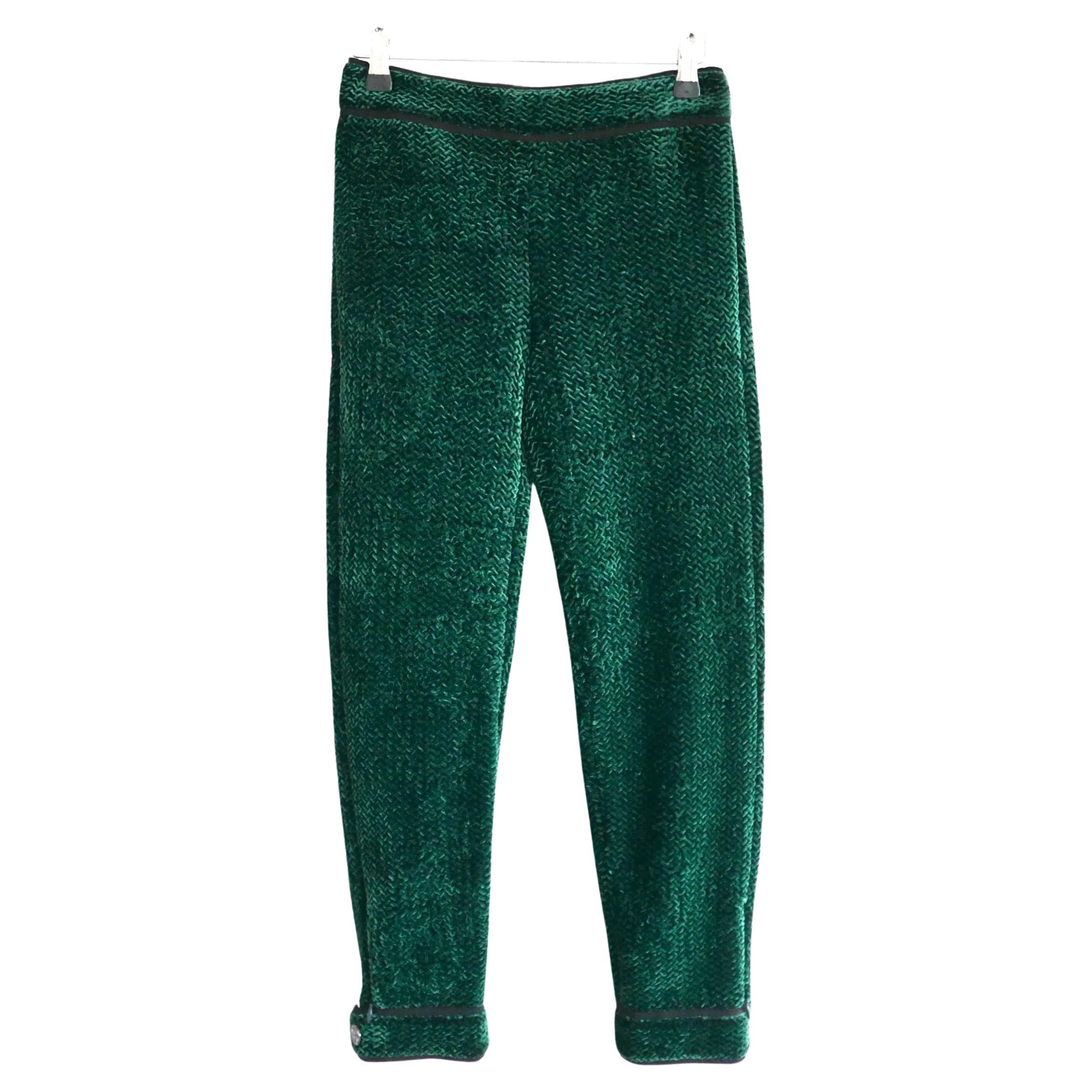 Chanel Fall 2012 Green Textured Velvet Pedal Pushers Trousers For Sale