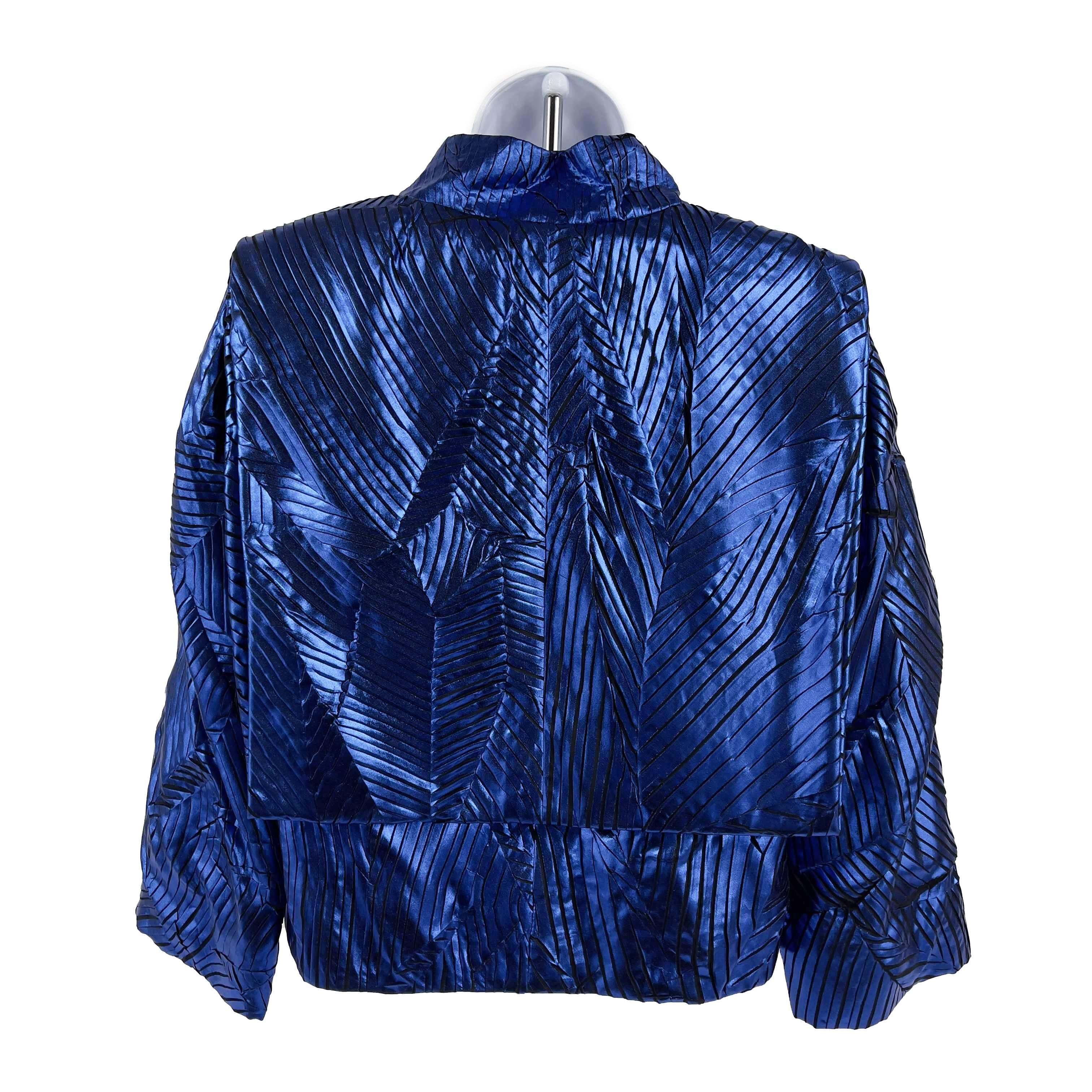 CHANEL - Blazer de défilé 12A en soie bleue géométrique, taille 38 US 8, automne 2012 Bon état à Sanford, FL